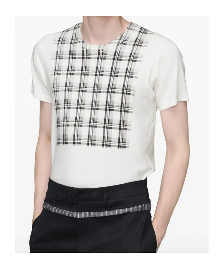 Cotton T-Shirt With Check Panel