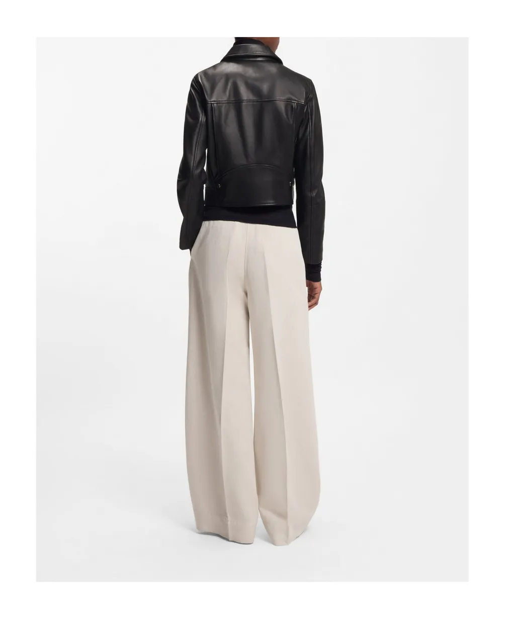 Front-Zip Leather Biker Jacket