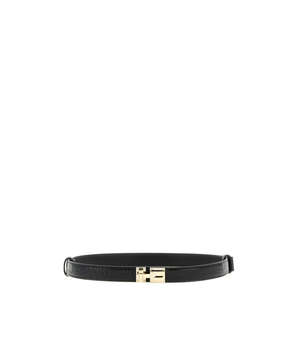 Croc-Print Metal Buckle Belt