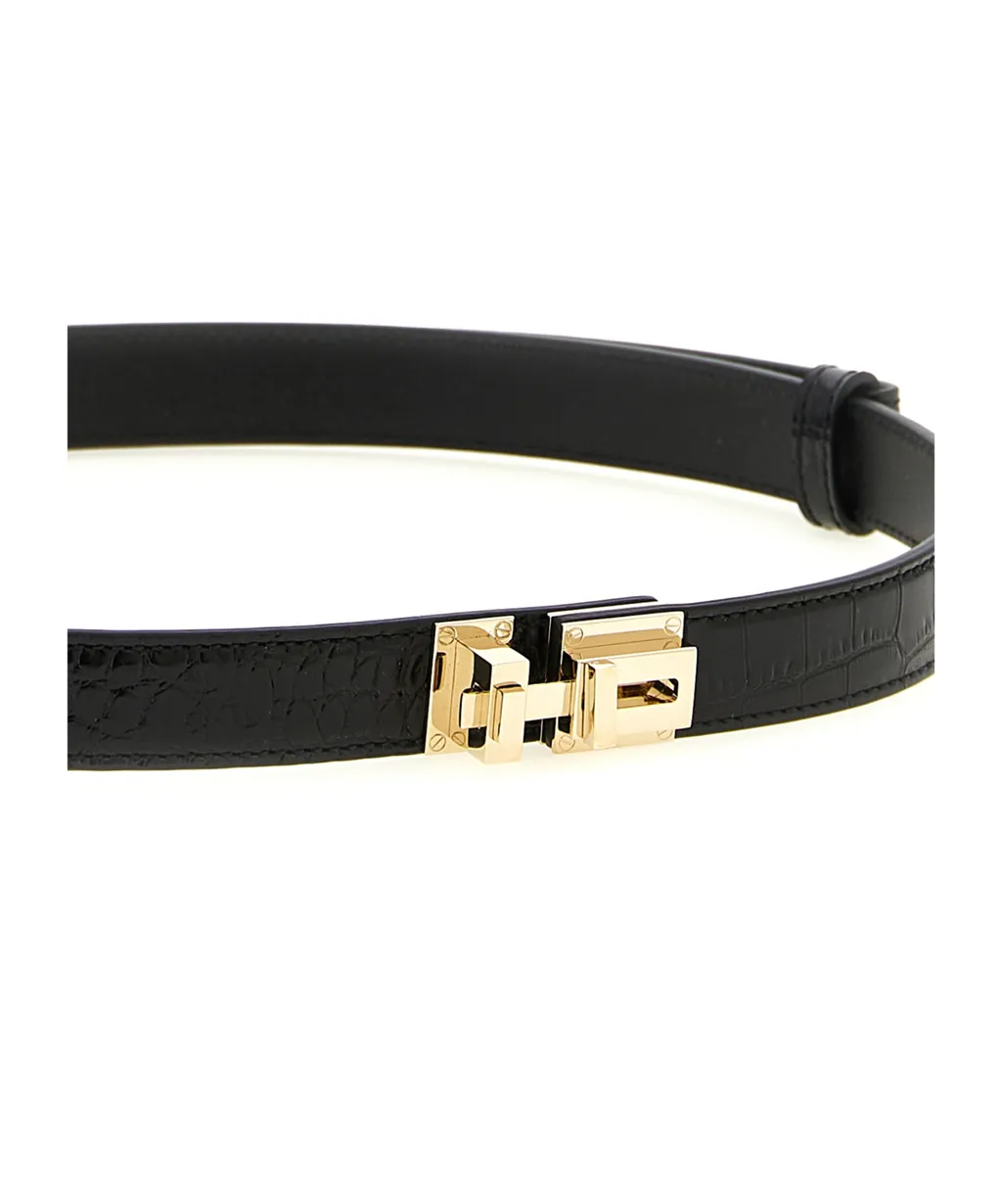 Croc-Print Metal Buckle Belt