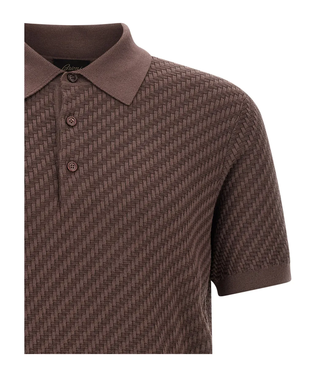 Brioni Woven Pattern Knitted Polo Shirt