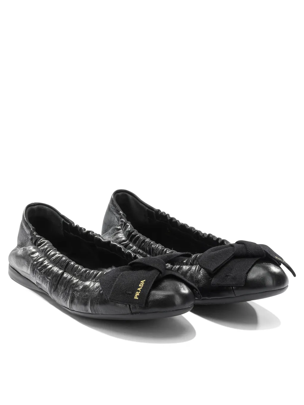 Bow-Detail Wrinkled-Effect Ballet Flats