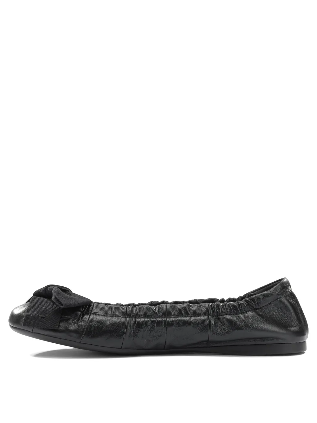 Bow-Detail Wrinkled-Effect Ballet Flats