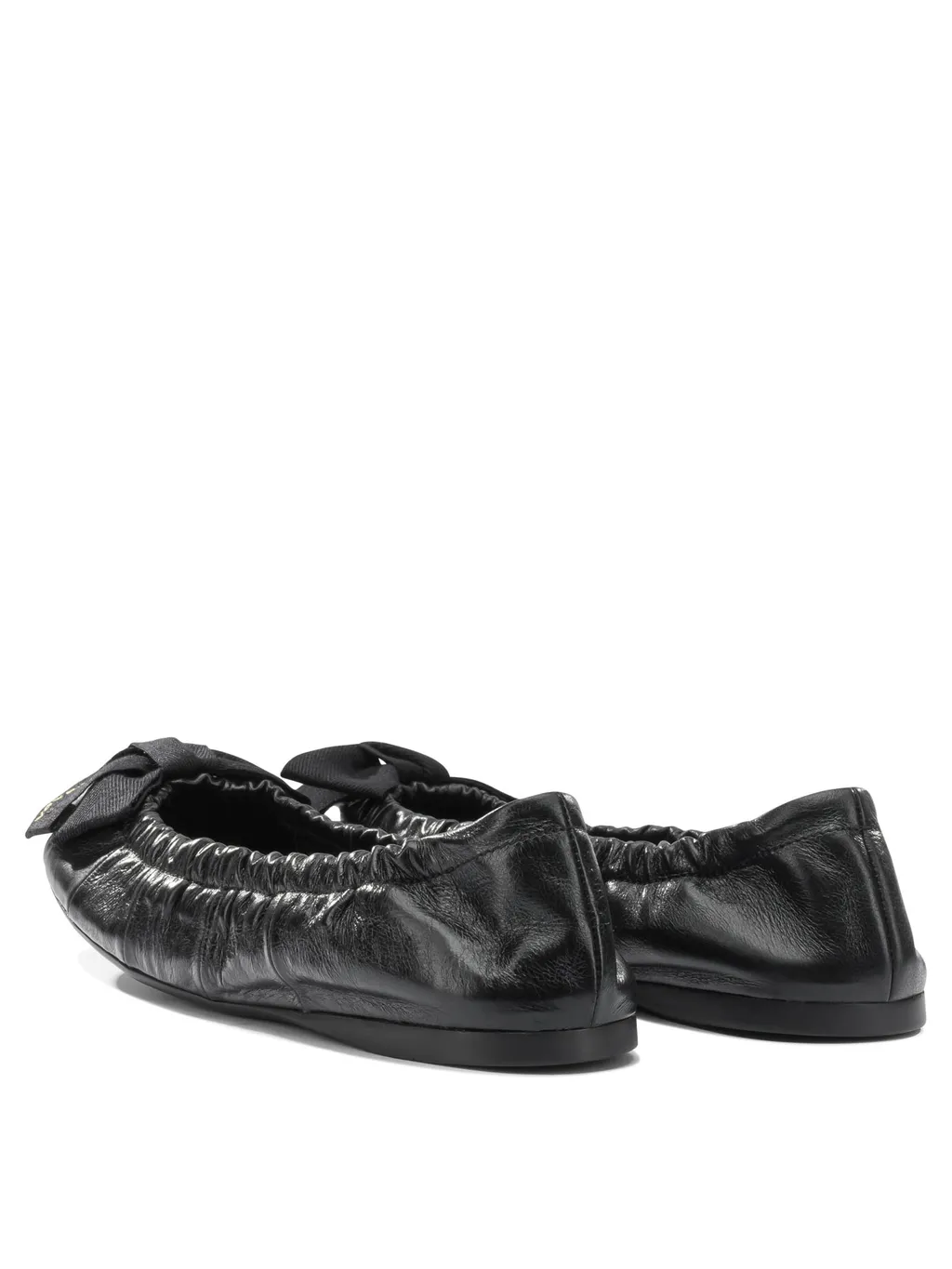 Bow-Detail Wrinkled-Effect Ballet Flats