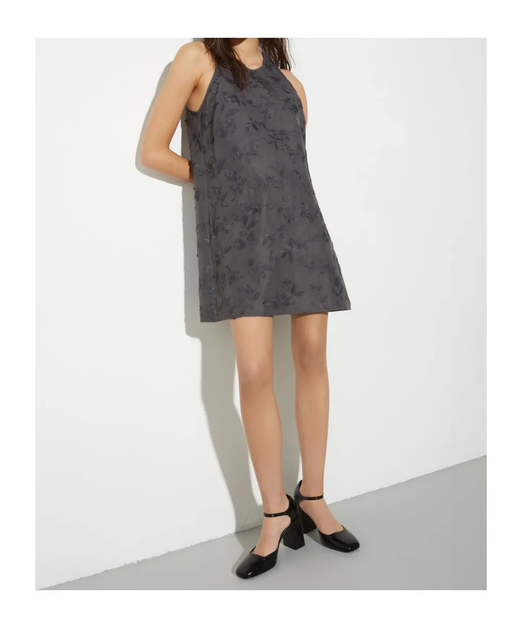 Embroidered Taffeta Shift Dress