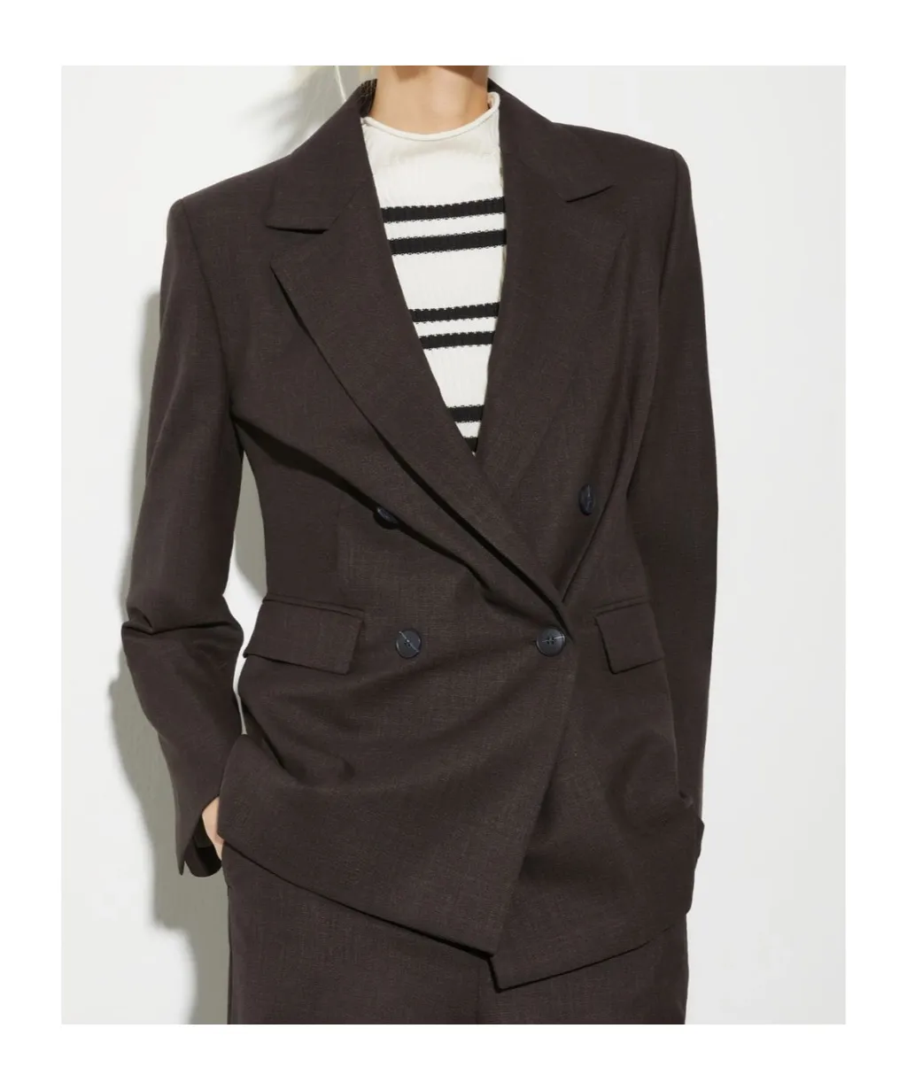 Double-Breasted Wool Blend Suit Jacket