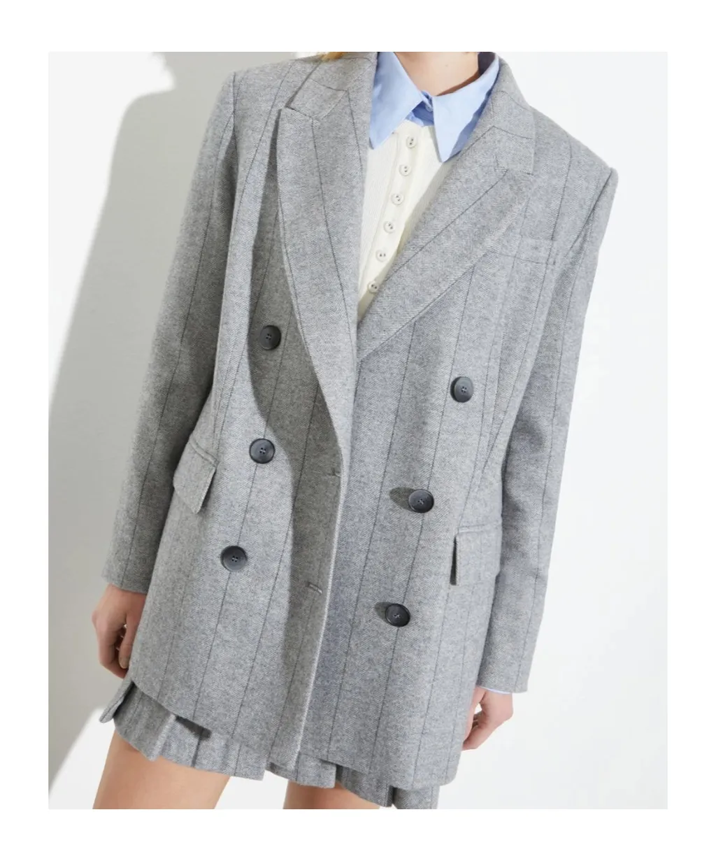 Double-Breasted Flannel Suit Jacket