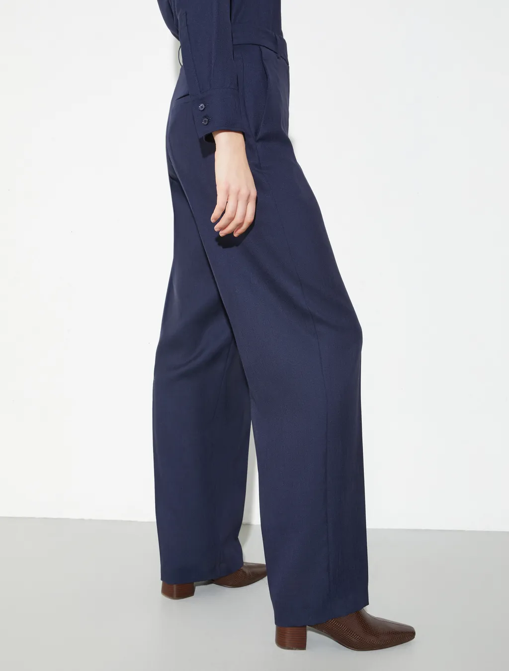 Wide-Leg Wool Twill Pants