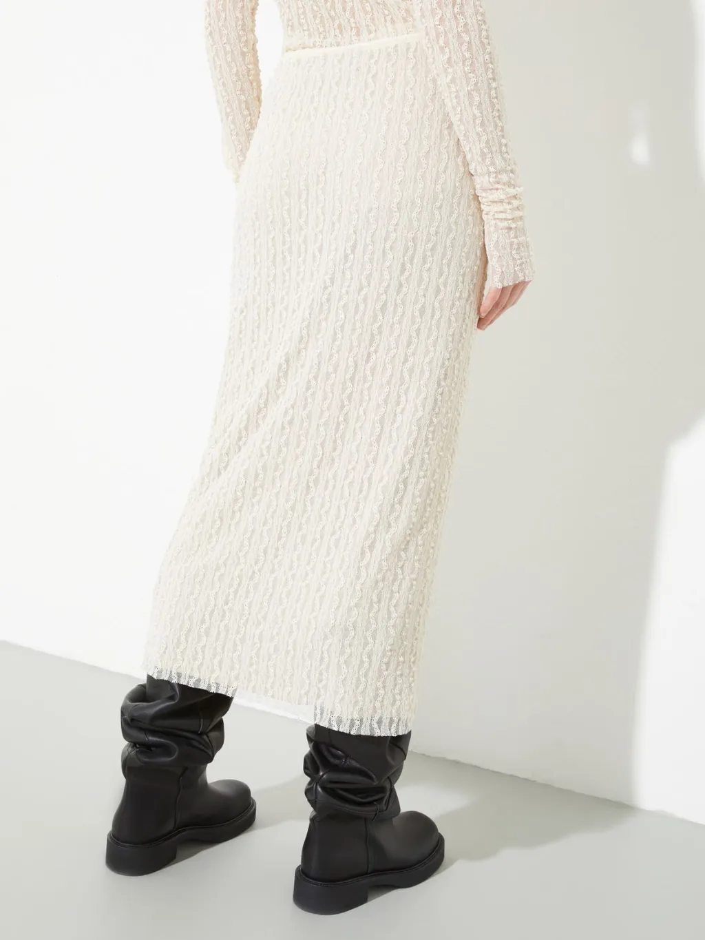 Lace Jersey Midi Skirt
