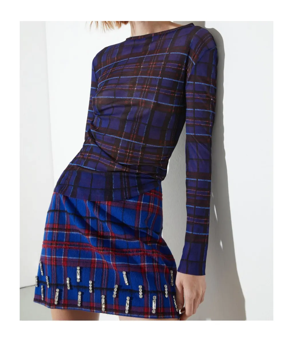 Tartan Tulle-Jersey T-Shirt