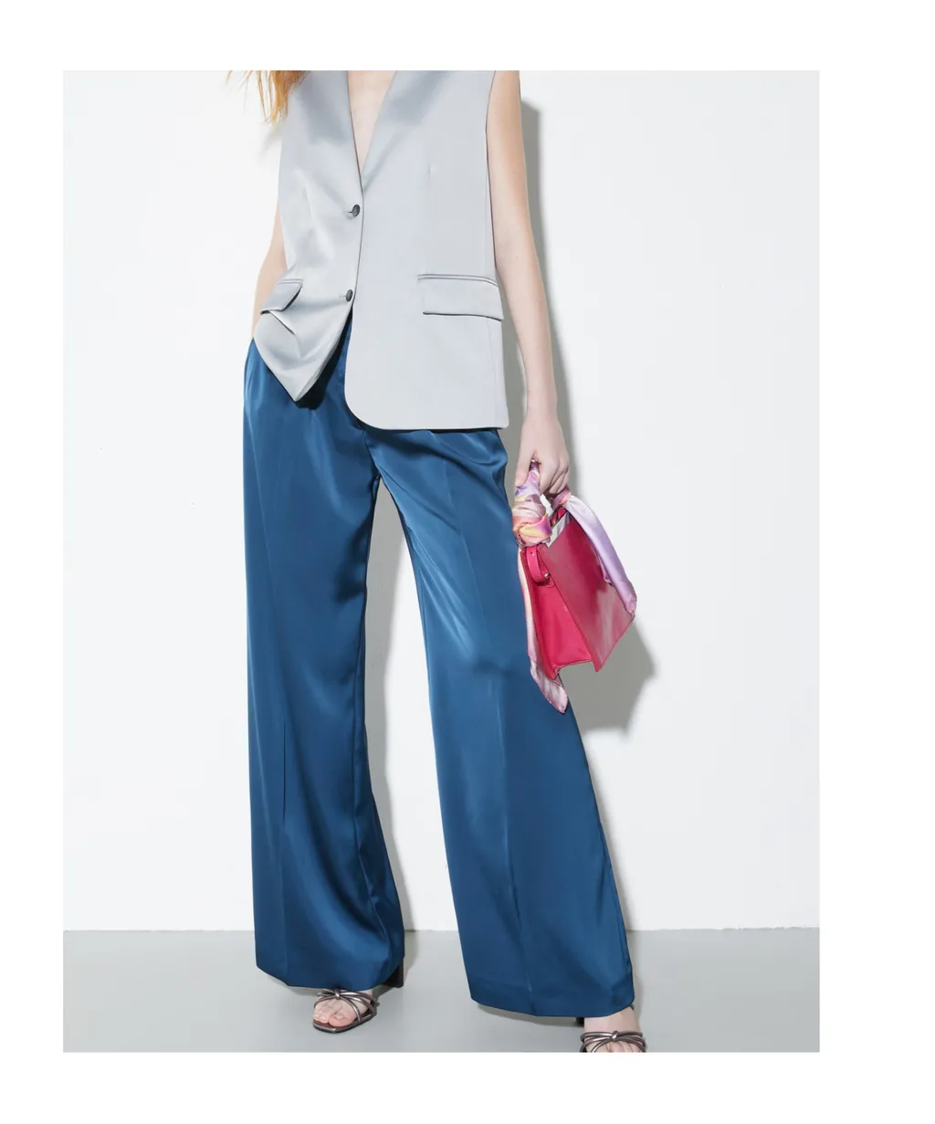 Flowing Satin Wide-Leg Trousers