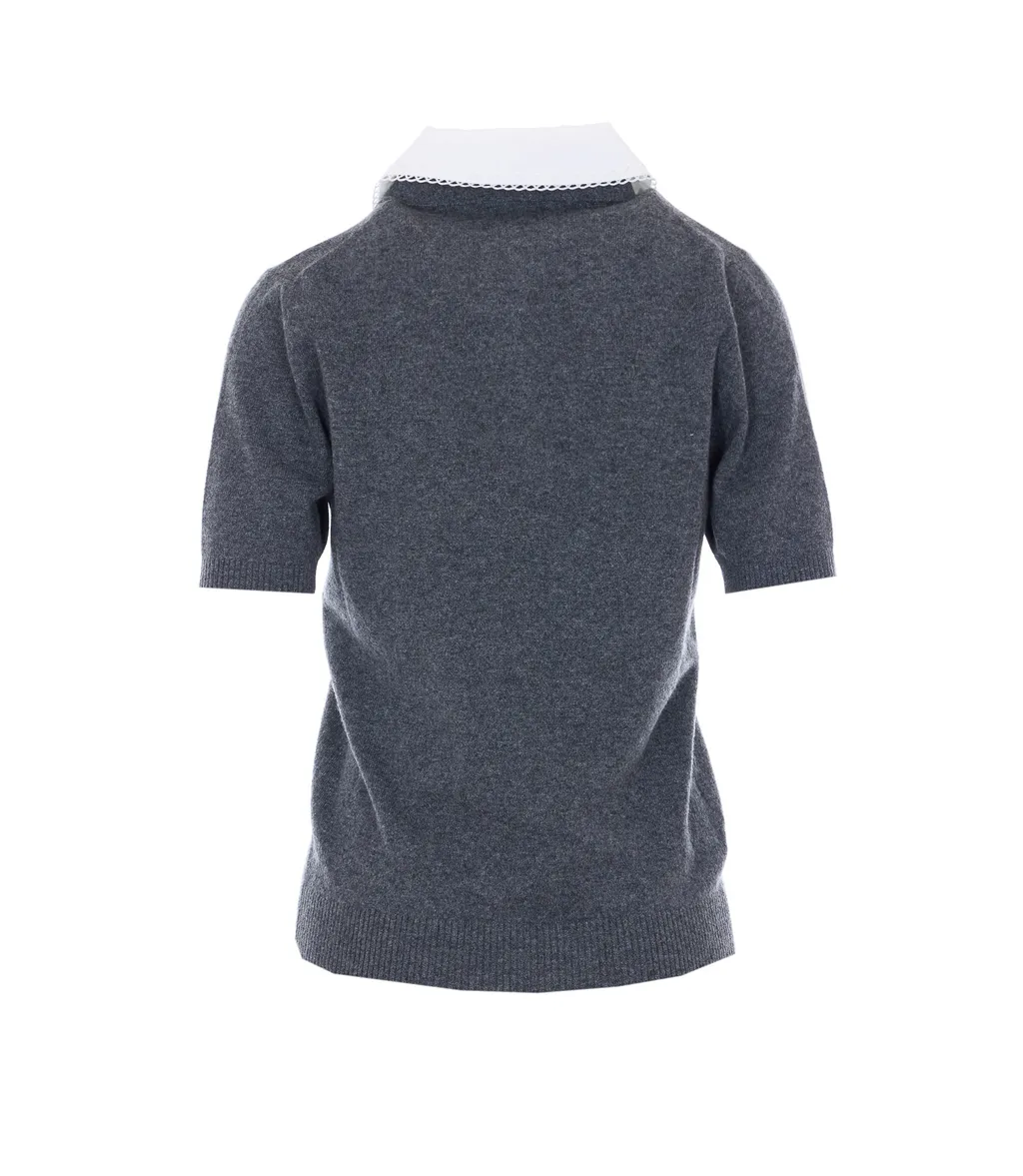 Cashmere Polo With Embroidered Poplin Collar