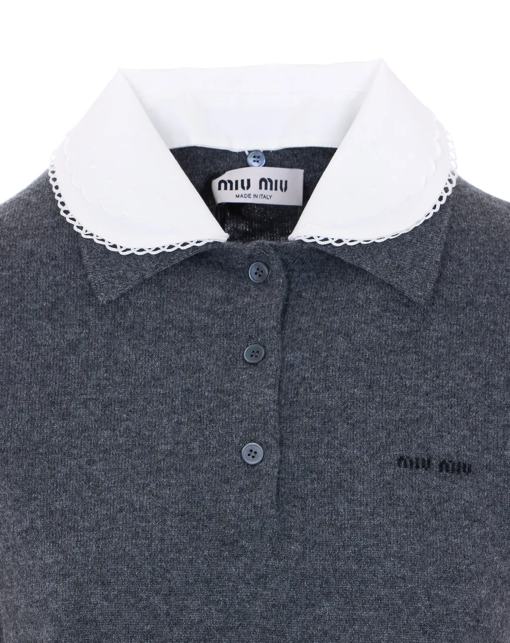 Cashmere Polo With Embroidered Poplin Collar