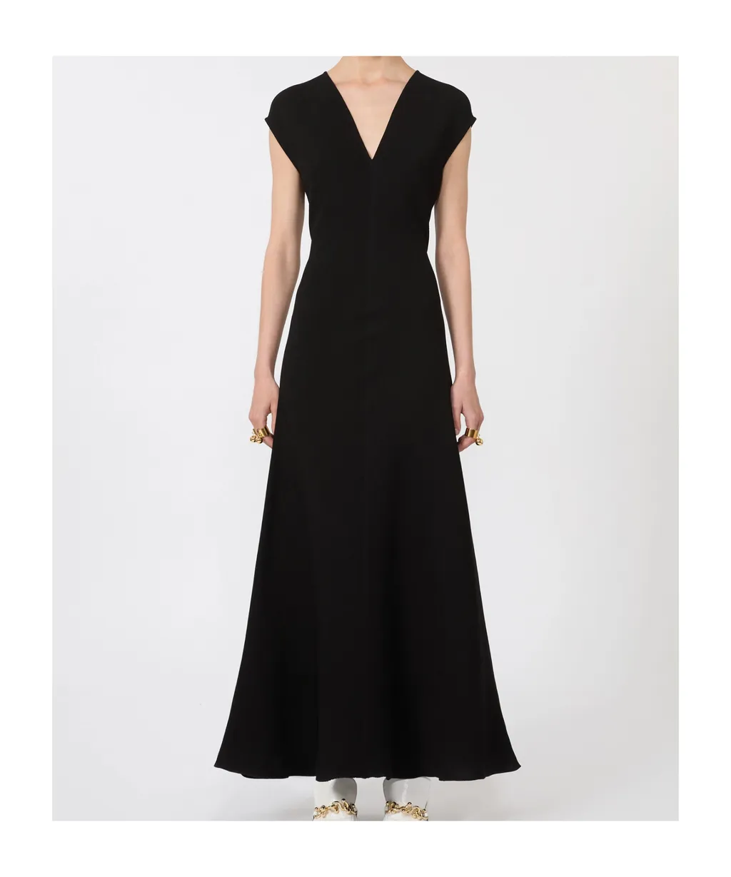 Long Dress With V-Neck In Cannete - Black