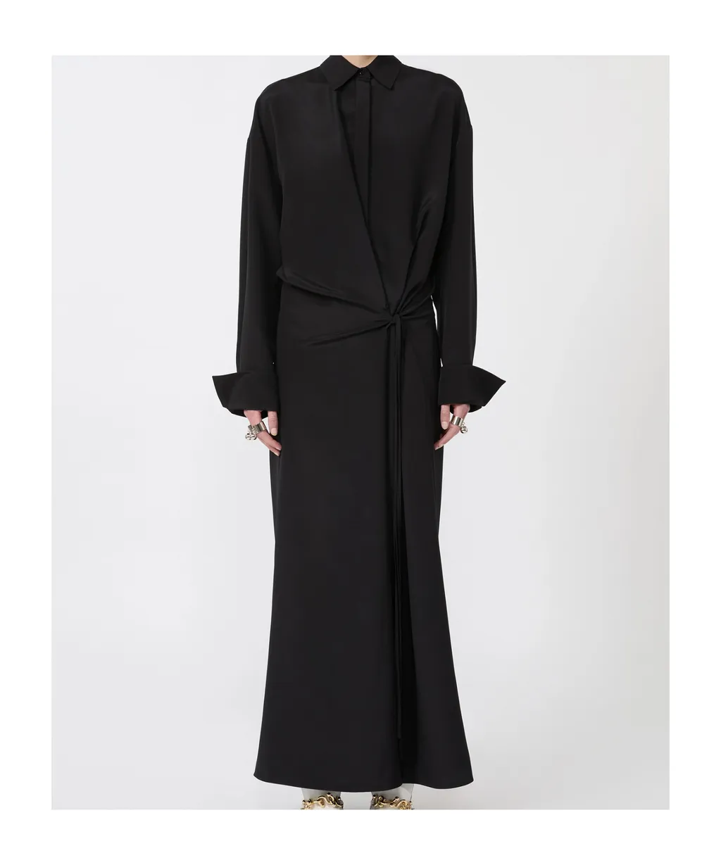 Stretch Silk Shirt Dress - Black