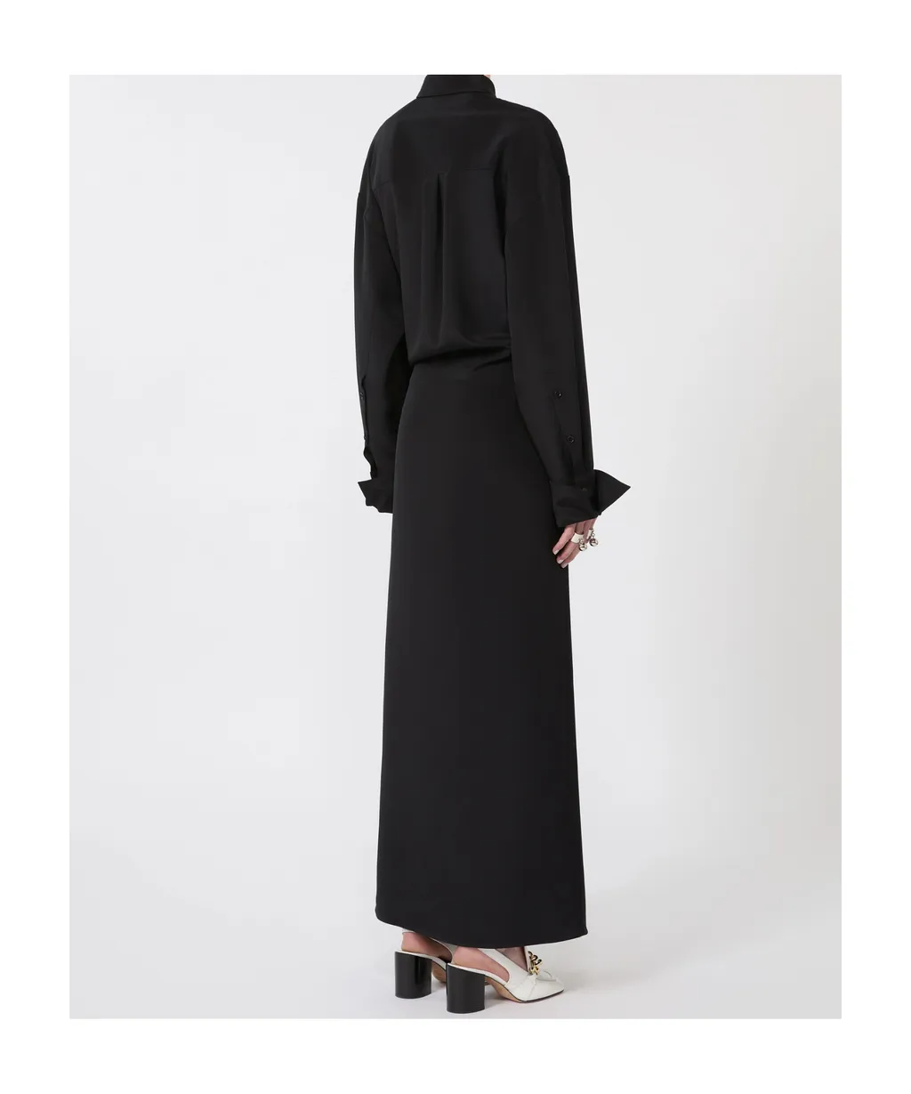 Stretch Silk Shirt Dress - Black