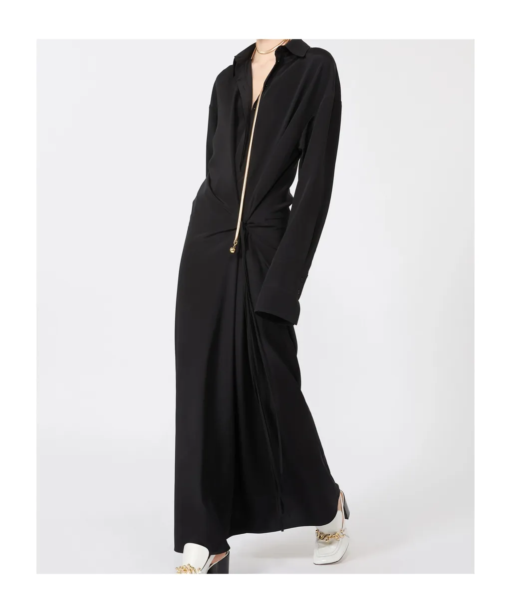Stretch Silk Shirt Dress - Black
