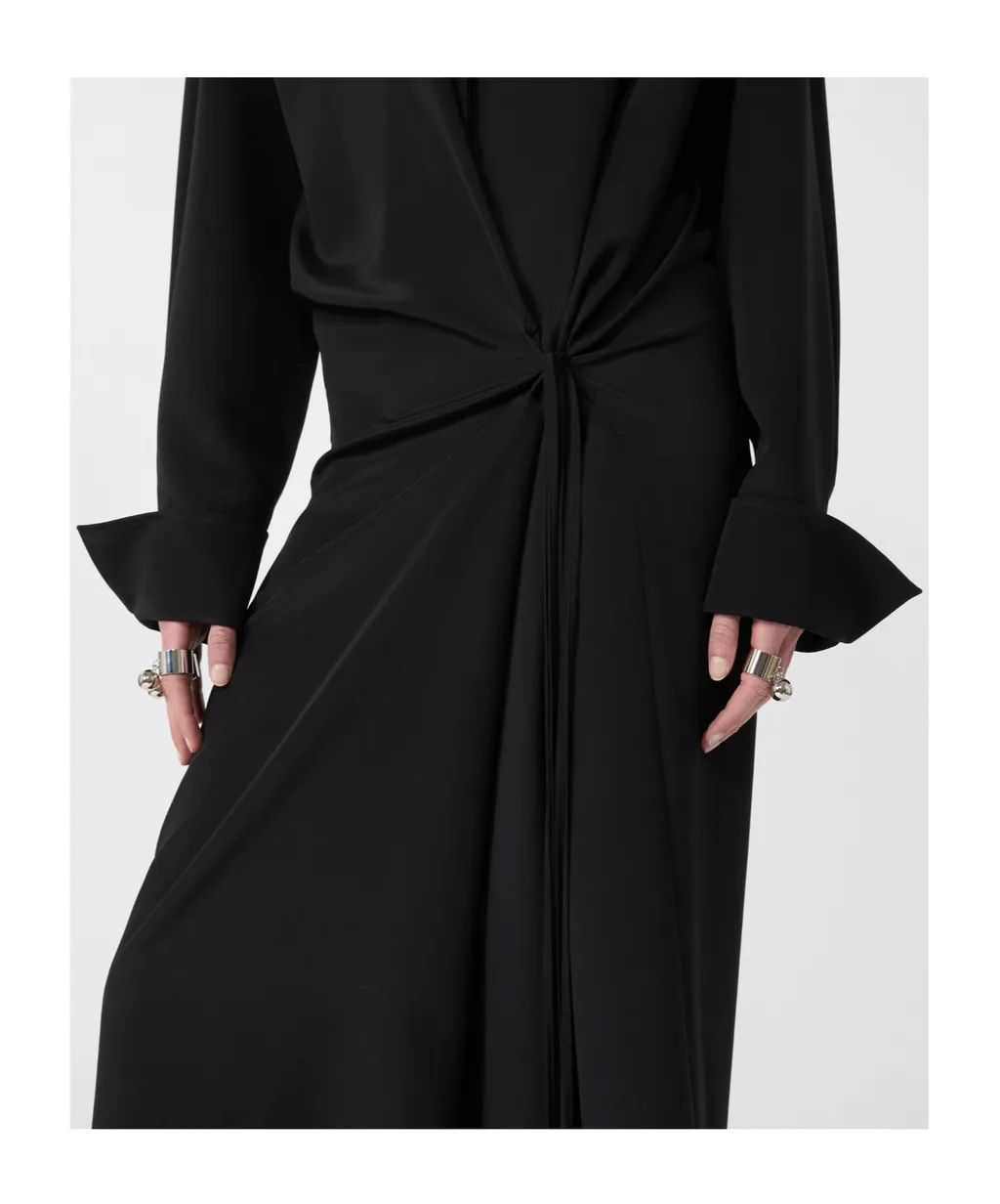 Stretch Silk Shirt Dress - Black
