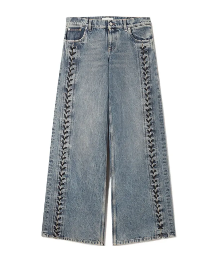 Wide-Leg Lace-Up Denim Jeans