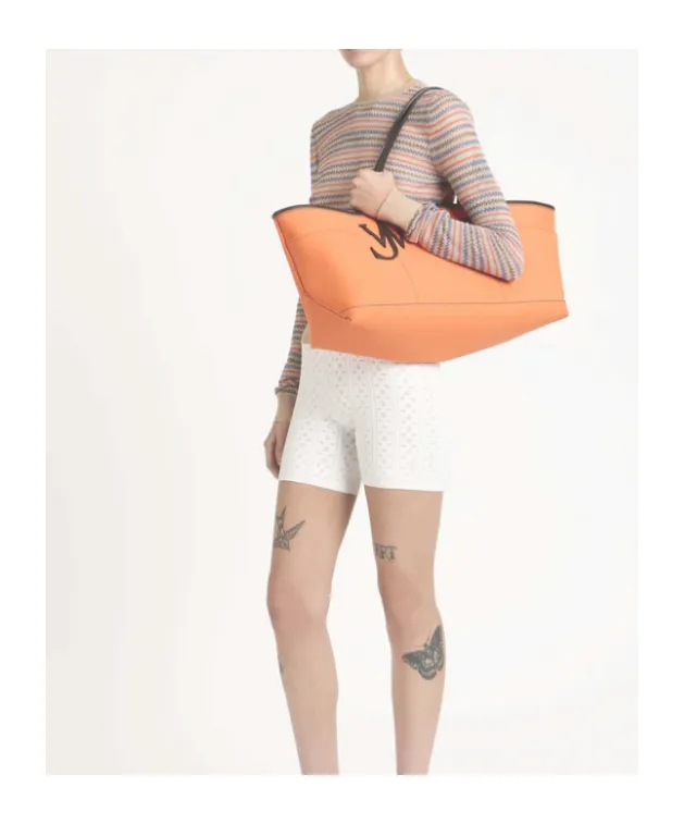 Stretch Anchor Canvas & Leather Tote In Orange