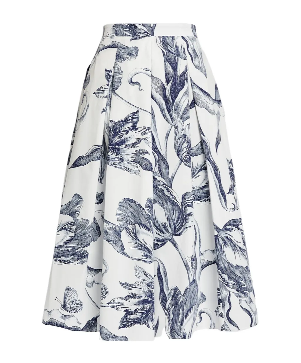 Floral Print Pleated Midi Skirt