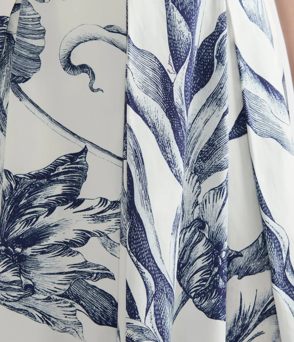Floral Print Pleated Midi Skirt