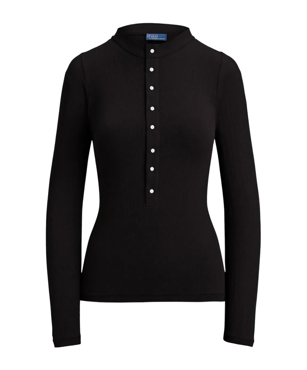 Button-Up Ribbed-Knit T-Shirt