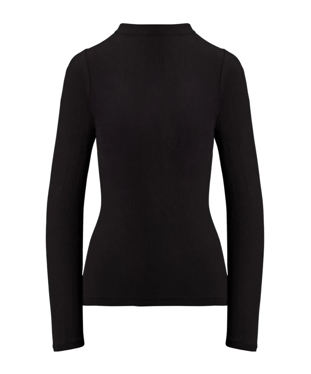 Button-Up Ribbed-Knit T-Shirt