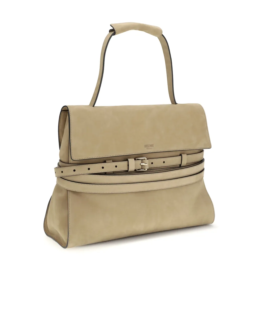 Moschino Logo Embossed Buckle Strap Shoulder Bag