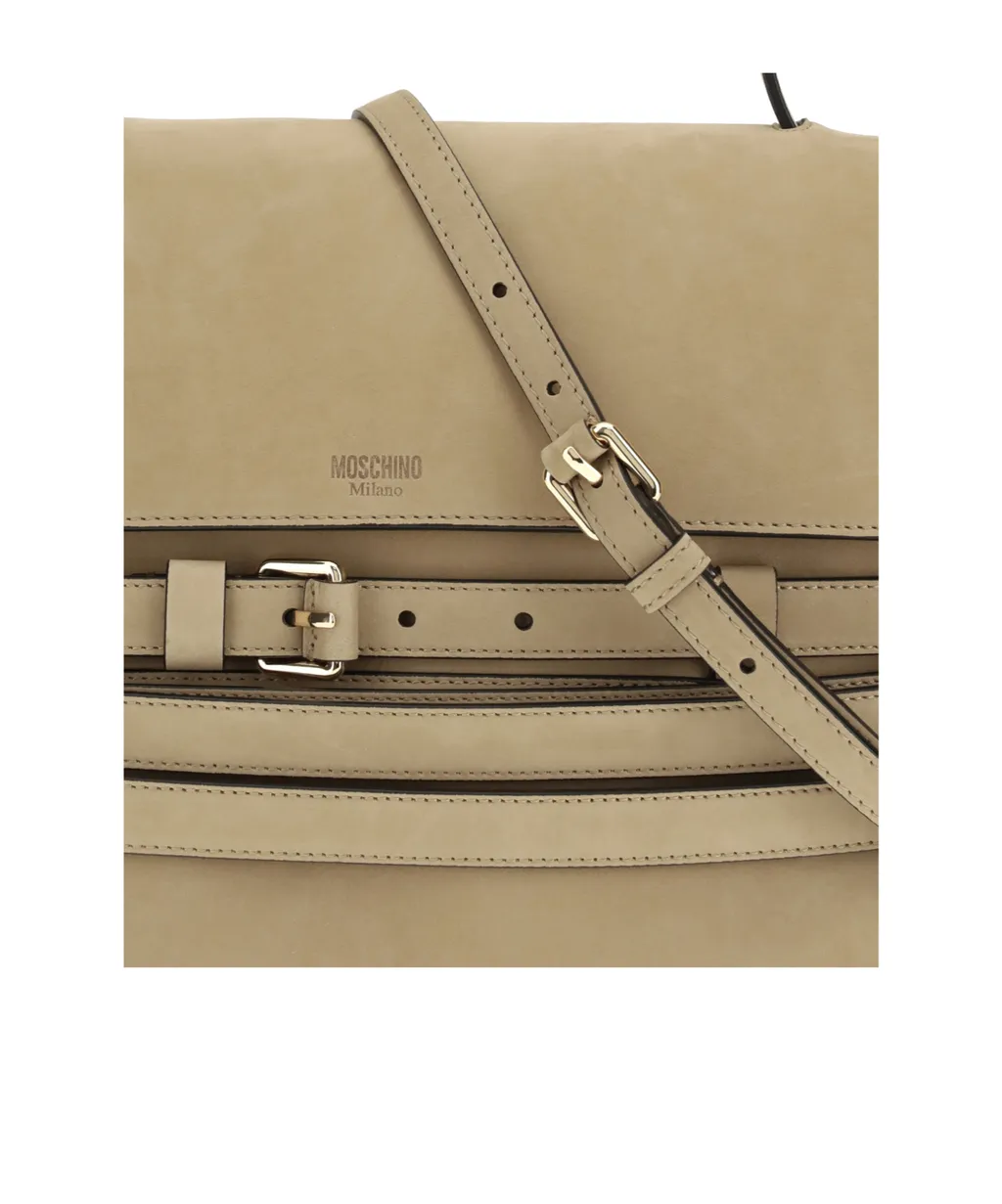Moschino Logo Embossed Buckle Strap Shoulder Bag