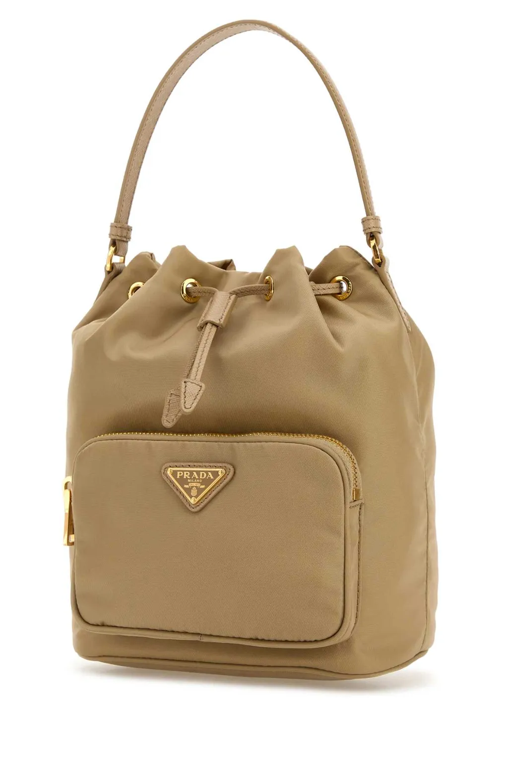 Prada Re-Nylon Triangle-Logo Drawstring Bucket Bag