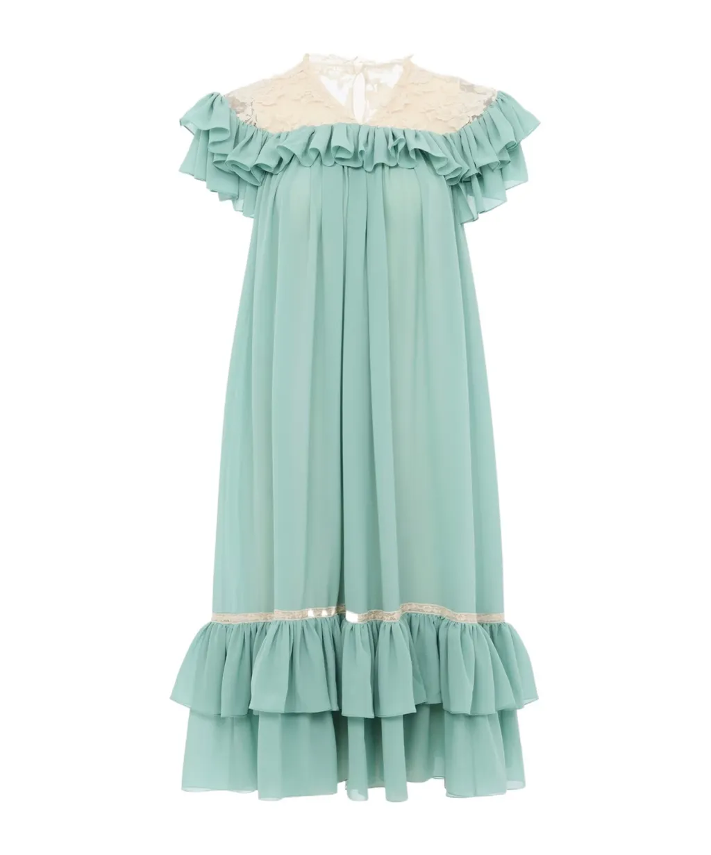 Short-Sleeve Mini Dress In Silk Georgette & Lace