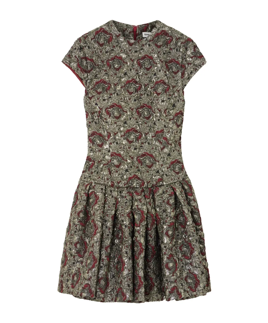 Elowen Pleated Metallic Jacquard Mini Dress
