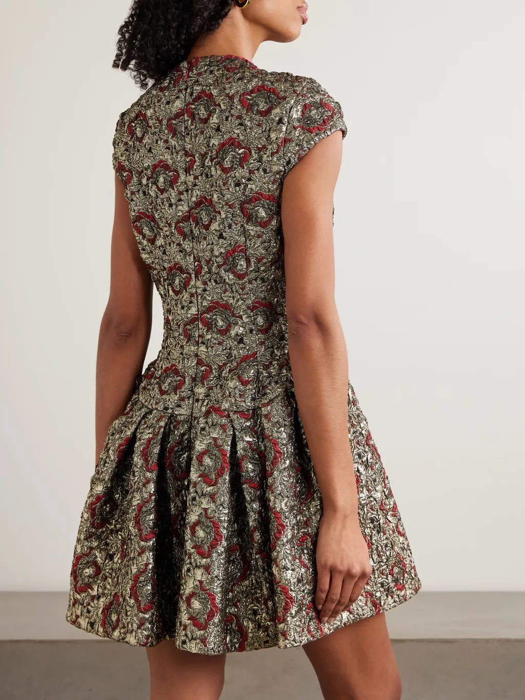 Elowen Pleated Metallic Jacquard Mini Dress