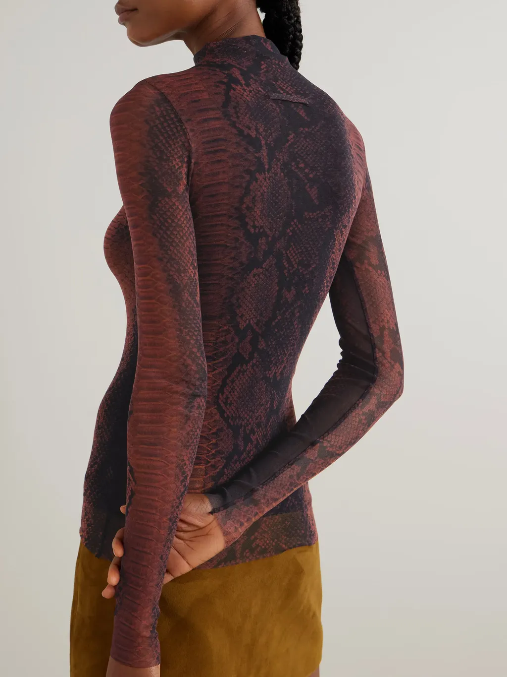 Snake-Print Mesh Top