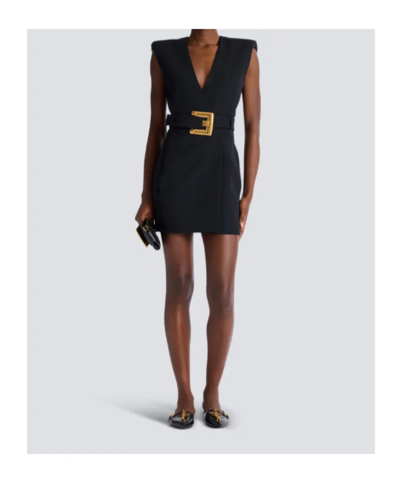 Balmain Short Belted Sleeveless Dress