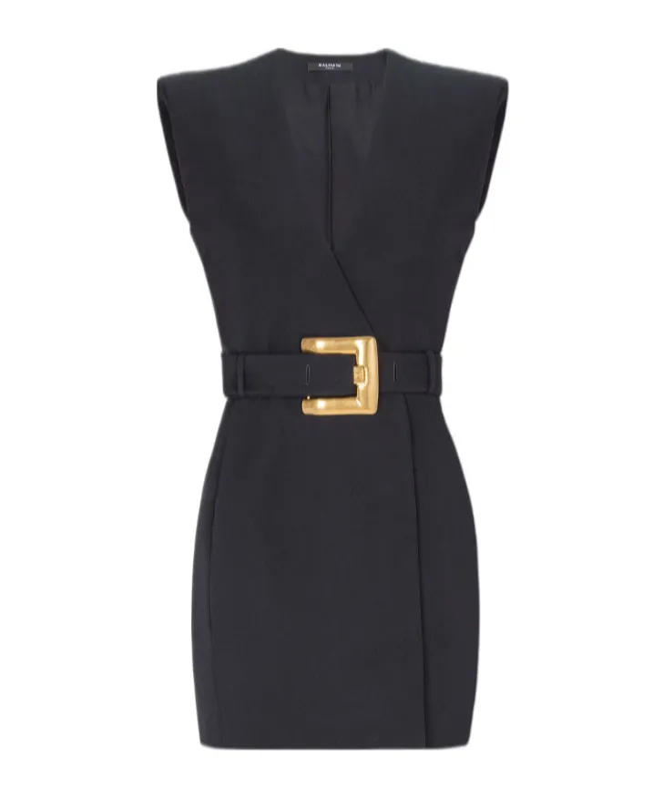 Balmain Short Belted Sleeveless Dress