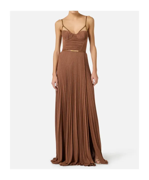 Elisabetta Franchi Pleated Spaghetti Strap Maxi Dress
