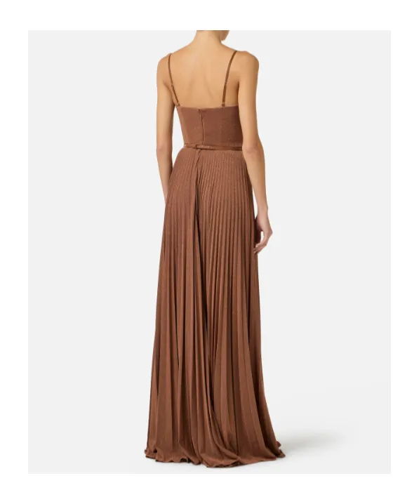 Elisabetta Franchi Pleated Spaghetti Strap Maxi Dress