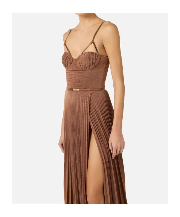 Elisabetta Franchi Pleated Spaghetti Strap Maxi Dress