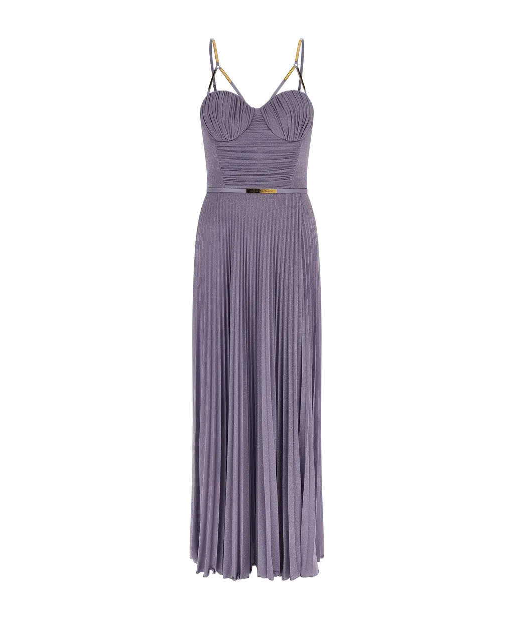 Elisabetta Franchi Pleated Spaghetti Strap Maxi Dress