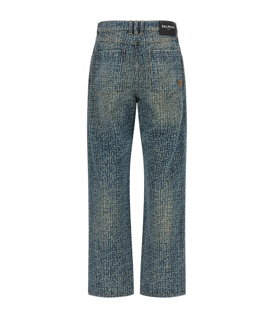 Balmain Monogram Printed Straight-Leg Jeans
