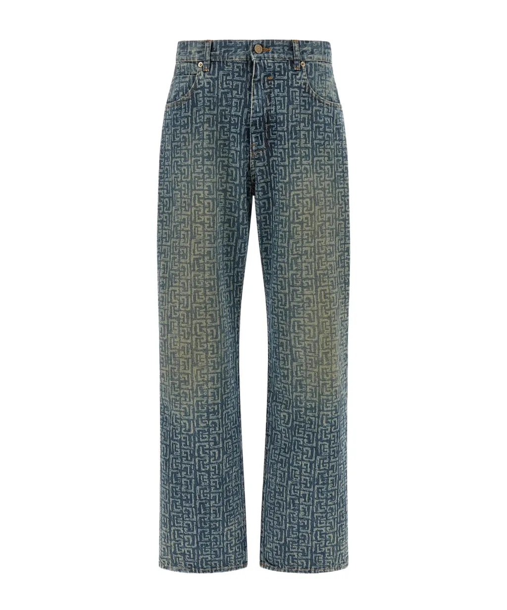 Balmain Monogram Printed Straight-Leg Jeans