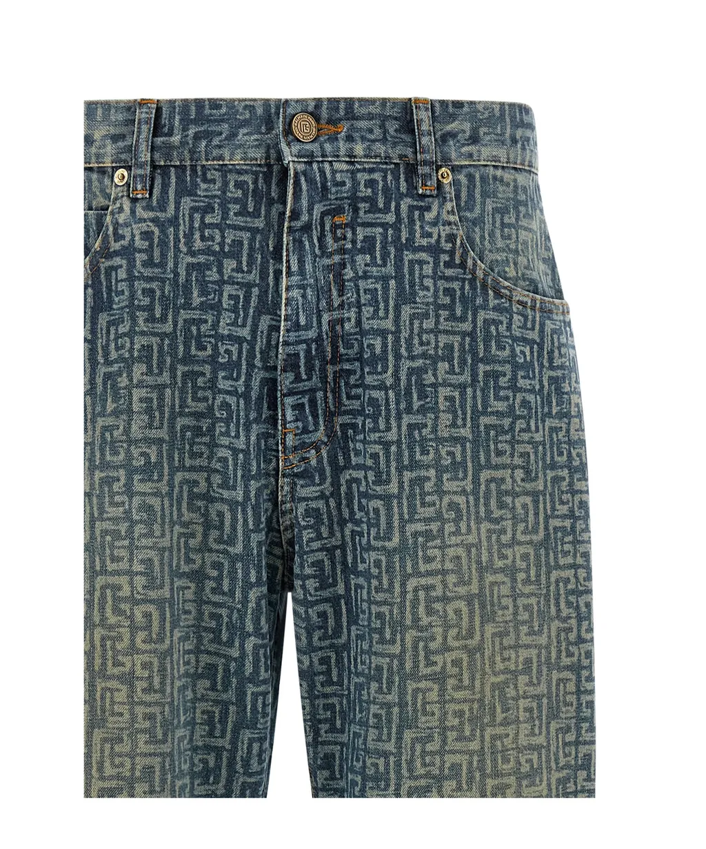 Balmain Monogram Printed Straight-Leg Jeans