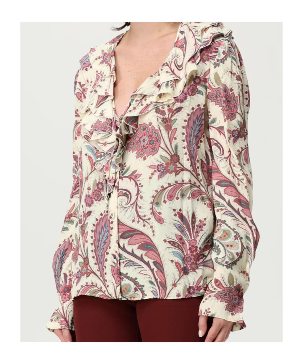 Paisley-Print Ruffled Blouse