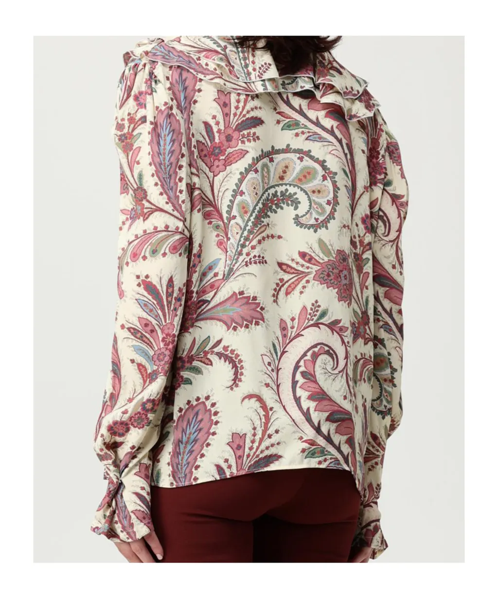 Paisley-Print Ruffled Blouse