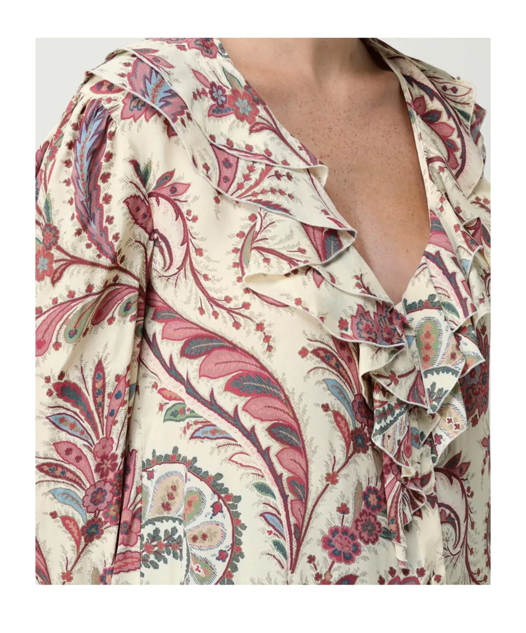 Paisley-Print Ruffled Blouse