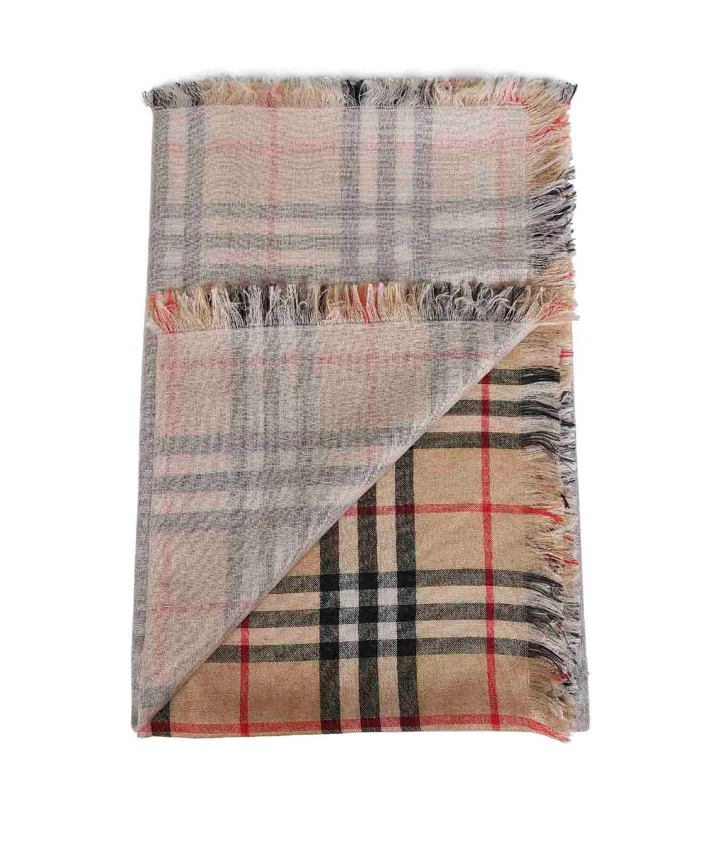 Check Wool Silk Scarf