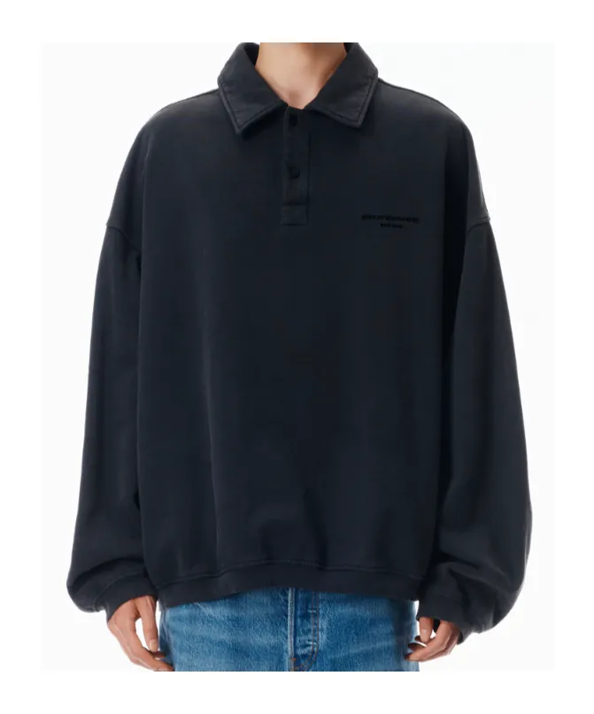Long Sleeve Polo In Cotton Oversized