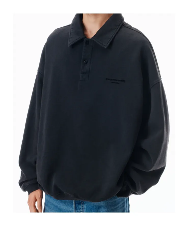 Long Sleeve Polo In Cotton Oversized